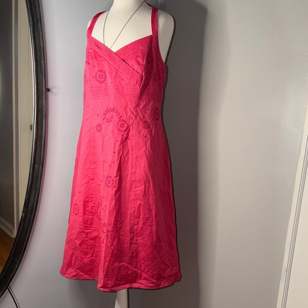 NWT Ann Taylor 100% Cotton Sleeveless Eyelet Midi Dress in Hot Pink